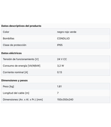 Semáforo LED 24 V rojo/verde con cable de 7 m