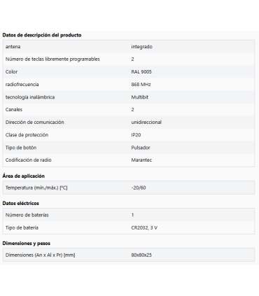 Botón pulsador interno inalámbrico de 2 canales Command 133