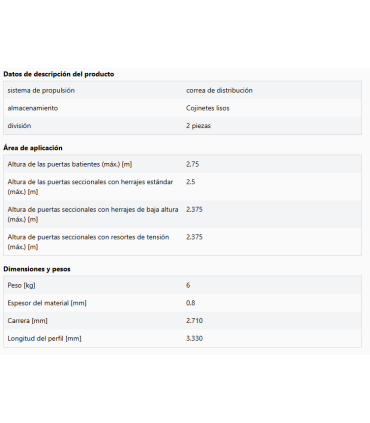 Carril de accionamiento SZ 12, 2 piezas, longitud de perfil 3330 mm, grosor 0,8 mm
