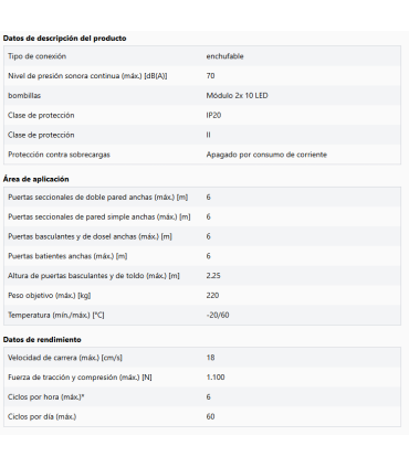 Comfort 380 Juego para puertas de garaje de hasta 220 kg