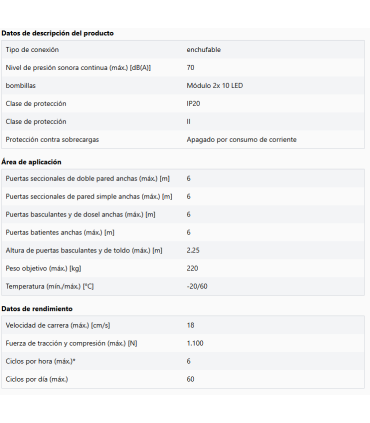 Comfort 380 Juego para puertas de garaje de hasta 220 kg