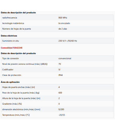 Kit Comfort KRA4224E para puertas batientes de 2 hojas de hasta 4 m
