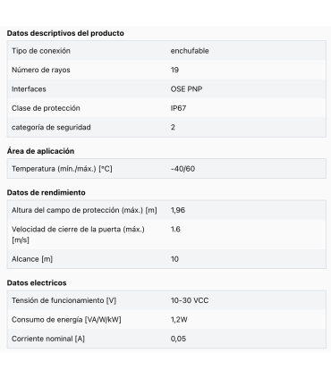 Cortina de luz Grid Scan/PRO, 1960 mm PNP/OSE