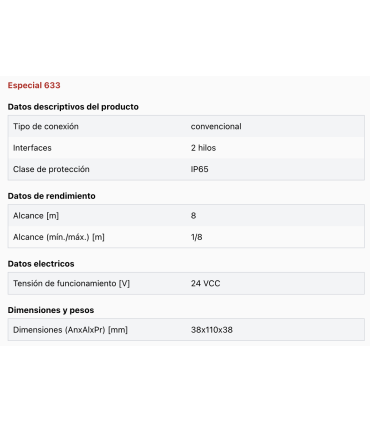 Barrera de luz unidireccional Special 633