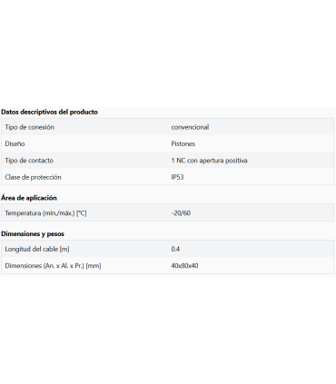 Interruptor de cuerda floja en pistón con cable de 0,4 m