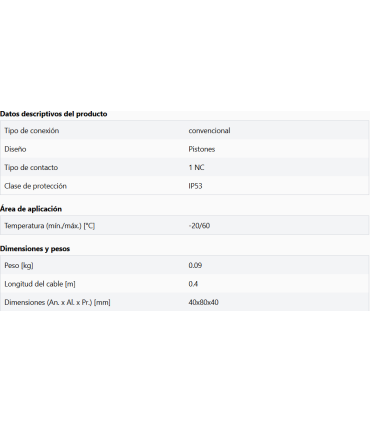 Interruptor de cuerda floja en pistón con cable de 0,4 m